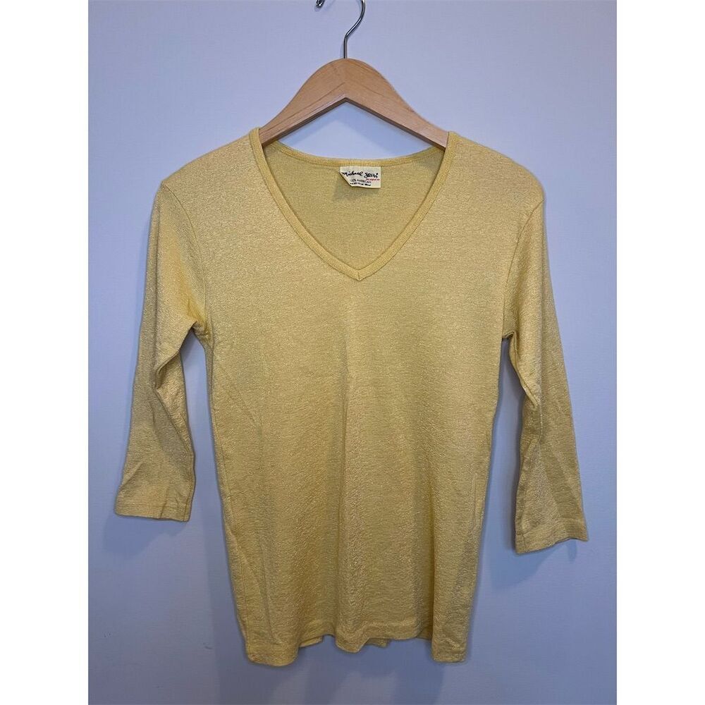 Michael Stars Yellow V-Neck 3/4 Sleeve Top